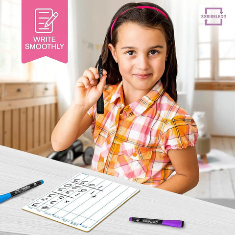 Girl using Dry Erase Division And Place Value Whiteboards 9x12 Inch Double Sided Lapboards For Kids And Students Classroom.