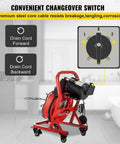 Knockout Heavy Duty Electric Drain Auger With 75 Foot Steel Core Cable showing convenient changeover switch and drain cord options.