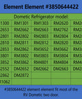 Heating Element 3850644422 325W 120V Replacement For Dometic Refrigerator compatibility chart with model numbers