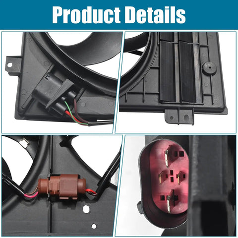 Premium Engine Radiator Cooling Fan Assembly Fits Audi A3 VW Jetta GTI Passat Beetle Tiguan showing detailed wiring and mounting.