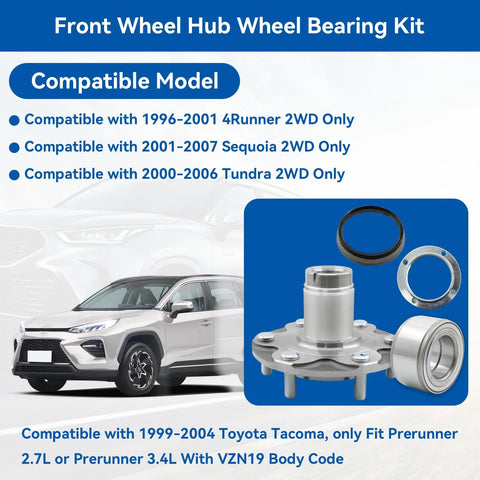 Front Wheel Hub Bearing Kit 710571 For Sequoia Tundra And 4Runner 1996-2007 2WD And 1999-2004 Tacoma Prerunner 2.7L Or 3.4L
