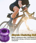 Cyclist riding road bike with focus on Five Piece Double Chain Ring Bolts M8 Aluminum Alloy Bicycle Crankset Nuts Chainring Screws Purple