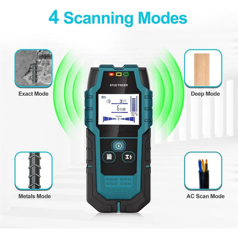 Heavy Duty Stud Finder Wall Scanner With Hd Lcd Display And Auto Calibration For Pinpointing Wood Studs Metal Nails Ac Wires And Pipes showing 4 scanning modes and LCD display.