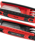 Two Pack Folding Hex Key Set 17 Piece Allen Wrenches With Metric And SAE Sizes, compact, folding design for bike repair and DIY.