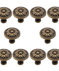 Vintage Flower Pattern Cabinet Knob Set 10 Pcs Antique Brass Hardware For Cabinets Drawers and Doors top view