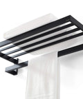 Two Tier Wall Mounted Towel Rack For Bathroom, 24 Inch Matte Black Towel Shelf With Bar, Heavy Duty SUS304 Stainless Steel