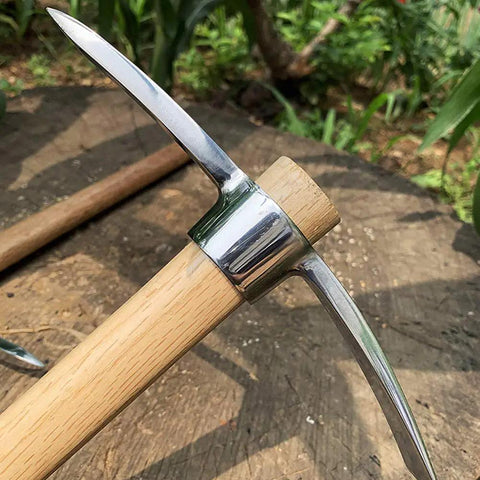 Garden Pick Axe For Digging And Weeding Mattock Hoe Tool with stainless steel blade and hardwood handle, 16 inch long