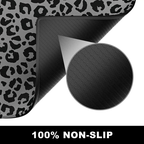 Extended Gaming Desk Mat XXL Full Coverage Mouse Pad For Huge Desks Black Leopard Print with non-slip base, close-up view.