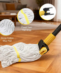 Heavy Duty Wet Mop For Floor Cleaning With Stainless Steel Long Handle And Super Absorbent Cotton Head Commercial Grade Mop With Rust Proof Claw Clamp