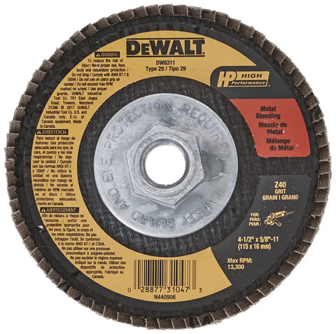Close-up of 36 Grit Zirconia Flap Disc For Angle Grinder 4-1/2 Inch By 5/8 Inch Arbor 11 In Overall Diameter, front view.