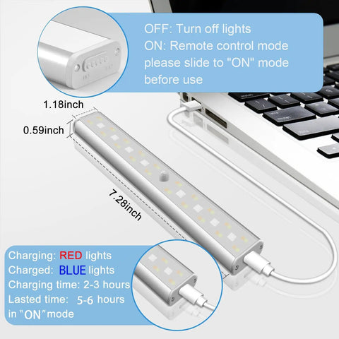Charging Six Pack Wireless Under Cabinet Lights With Remote USB Rechargeable RGB LED Bar Kit next to laptop