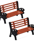 Two Pack 1 To 30 Scale Miniature Park Benches, In Classic Brown And Black Painted Finish, Realistic Tiny Garden Seats For Dollhouses