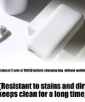 Built Different 18650 Battery Box For Two Flat Top Cells Featuring Heavy Duty Power Bank Enclosure Shell, white and portable.