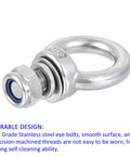 Four Piece Stainless Steel Lifting Eye Bolts M12x20mm In Silver Tone Built Beefy For Heavy Duty Hoisting And Rigging In Industrial Cranes Ports And Rail Yards 304 Grade Durable Design close-up M12 stainless steel eye bolt