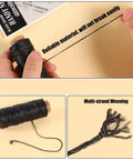 Pro Grade Waxed Leather Thread Kit With 50M Of 150D Flat Waxed Thread spool and detail of multi-strand weaving