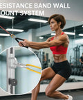 Heavy Duty Adjustable Wall Mount Anchor Platform For Resistance Bands Featuring 35 Custom Locking Positions To Level Up Your At Home Gym Setup And Crush Each And Every Rep, in use with a woman exercising.