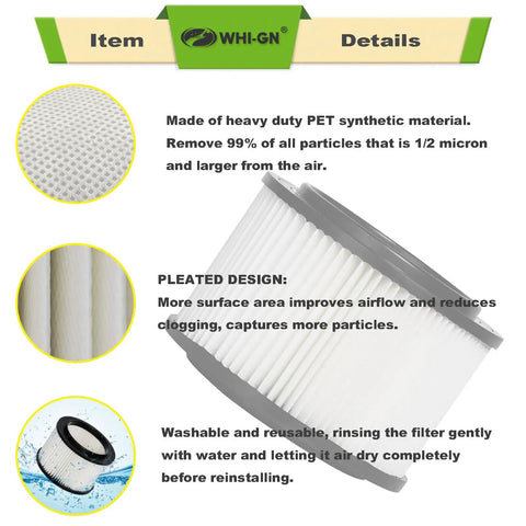 Three Pack Replacement Filter Cartridges 17810 for 3 to 4 Gallon Wet Dry Vacuums, Compatible With Models Prefix 113 Or 125, pleated PET material