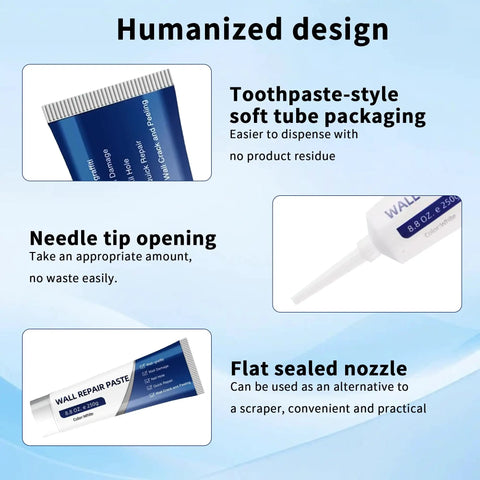 Drywall Repair Kit With Scraper For Quick Easy Hole And Crack Fix Water Resistant Patch Paste That Dries Fast And Paint Ready Long Lasting Wall Mending Solution For Home Improvement 1 Pack showing toothpaste-style soft tube and nozzle