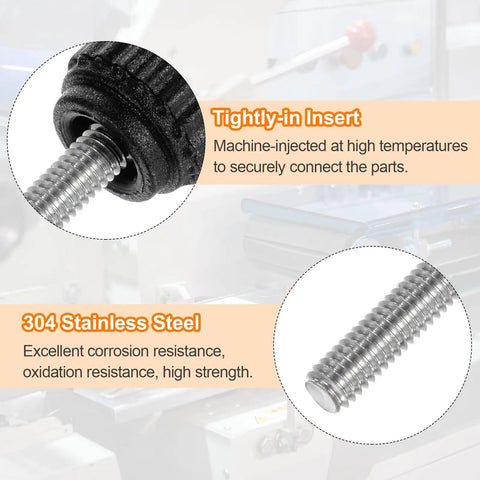 Boss Level 20 Pack Knurled Thumb Screws Rock Solid M3 X 6mm Metric Threads Matte Black Plastic Heads No Sweat Tightening showing tightly-in insert and stainless steel threads.