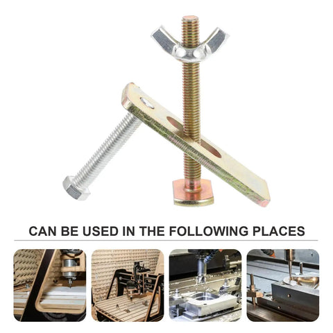 Heavy Duty Hold Down Clamp Kit 2 Sets for Engraving Machine and CNC Router with 100mm press plates and bolts.
