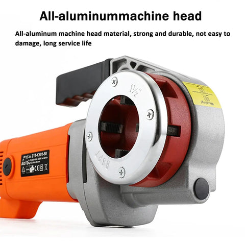 Close-up view of Heavy Duty 2300W Electric Pipe Threader Kit With Six Dies For Bspt Pipes, showcasing all-aluminum machine head.