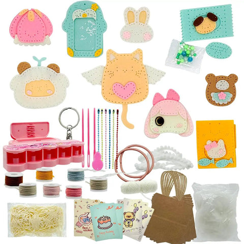 Beginner Sewing Kit For Kids With 9 Different Animal Charms, Easy Pre-Cut Fabric, Plastic Needle Tools, Clear Graphical Instructions