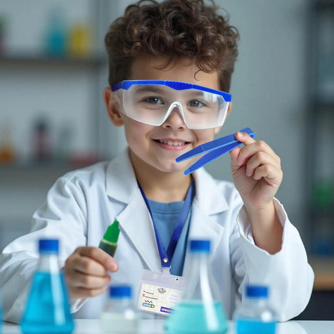 Totally Fun Kids Science Costume Lab Coat Kit With Goggles ID Card Petri Dishes Dropper And Tweezers For Pretend Play Dress Up And Role Play Gift For