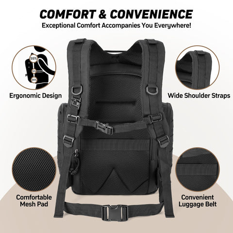 Back view of Military Style Dad Diaper Backpack With Changing Pad For Travel And Camping Trips Large Black Baby Bag
