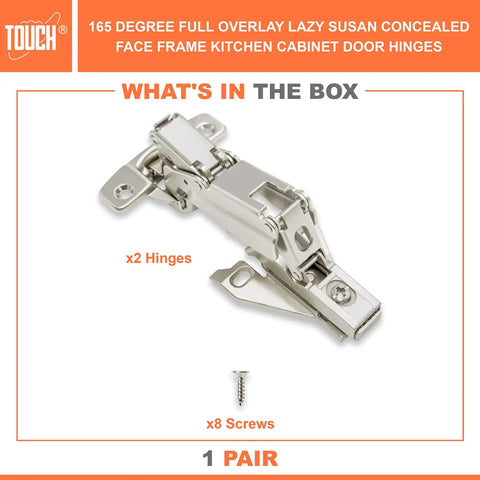 Solid As A Rock Corner Cabinet Hinges For Face Frame Kitchens Clip On Full Overlay Lazy Susan Smooth Self Close Design 165 Degree Turn pair with screws