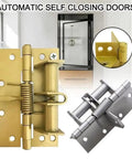 90 Degree Right Angle Door Closer Kit with Silent Auto Close in silver and gold finish showing hinge mechanism.