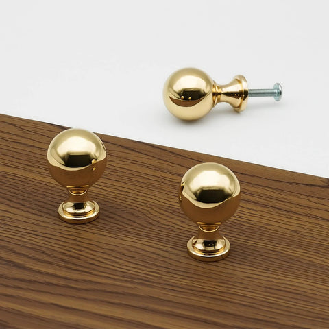 10 Pack Polished Gold Ball Cabinet Knobs Set 1 Inch Diameter Zinc Alloy Dresser Drawer Handles With 1 Inch And 1.5 Inch Screws