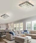 Modern Crystal Chandelier 16 Inch, Adjustable LED Lighting With 3 Color Temperatures, installed in a living room