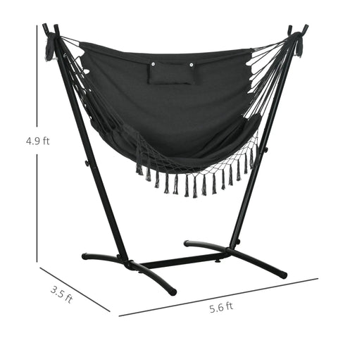 Patio Hammock Chair With Stand For Outdoor Chill And Cozy Lounging Heavy Duty Hanging Swing With Side Pocket And Headrest Weatherproof Fabric
