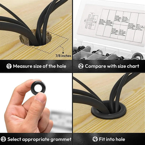 180-Piece Rubber Grommet Assortment Kit Bulk Pack With Multiple Hole Grommets In Various Sizes For Automotive Electrical And DIY Go-To Projects Durable Black Rubber Grommets For Wires And Cables, black cable hole use