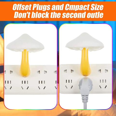 Six Pack Mushroom Night Light LED Plug In Lamp with Dope Seven Color Changing Glow installed in power strip
