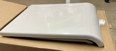 Slick Pillow Talk Toilet Seat In Clean Ice Grey featuring smooth soft close hinges and top loading mount on packaging.