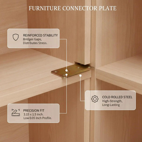 Flat Furniture Connector Plates Pack 10 To 100 With Screws, Heavy Duty 3.15 By 1.5 Inch Cold Rolled Steel Brackets in cabinet corner