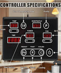 Dope Compact Electric Coffee Bean Roaster With Smoke Filter And Digital Display control panel showing temperatures and settings.