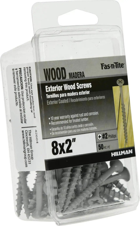 50 Count Exterior Deck Screws Size 8 by 2 Inches With Phillips Drive Gray Ceramic Coated Rust Resistant Fasteners Package
