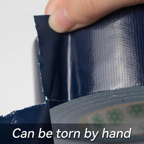 Heavy Duty Navy Blue Duct Tape Roll 2 Inch By 45 Yard Waterproof All Weather No Residue UV Resistant being torn by hand