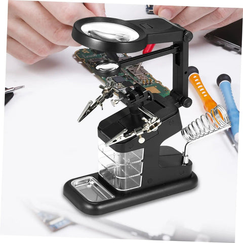 Usb Soldering Station With Led Magnifying Lamp And Adjustable Third Hand Clamp For Electronics Repair on a desk