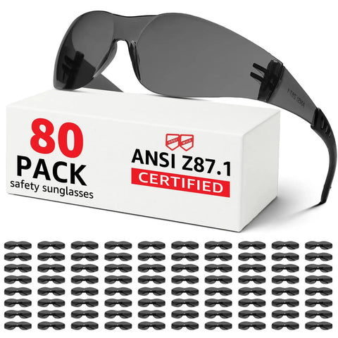 Tinted Safety Glasses 80 Pack Bulk ANSI Z87.1 UV Protection Eyewear for Men and Women, Scratch and Impact Resistant Sunglasses