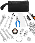 Motocross Tool Kit 32 Piece Set With Combination Wrenches Hex Bits Screwdrivers T Handle Driver Pliers Drive Adapters Cable Ties