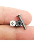 Gotta Have This Twenty Five Piece Carbon Steel Phillips Cross Recess Set M2 M3 M4 Ultra Low Profile Thin Wafer Black Zinc Screws showing three screws in hand, featuring black zinc and silver finishes.