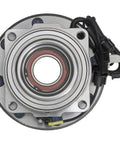 Top view of polished rust-protected front wheel hub and bearing assembly for dual rear wheel trucks fits 6.2L 6.7L V8 engines.