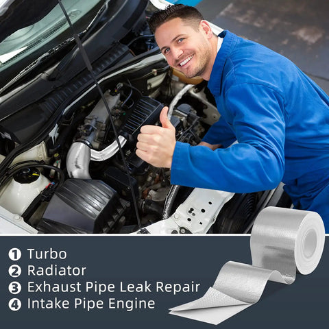 Mechanic using Two Rolls Heavy Duty Aluminum Foil Tape Heat Shield Reflective Barrier For High Temp Sealing And Insulation 2 Inch By 32.8 Feet