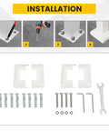 Installation steps for Adjustable Three Foot Steel Step Handrail For Outdoor Stairs with tools and components.