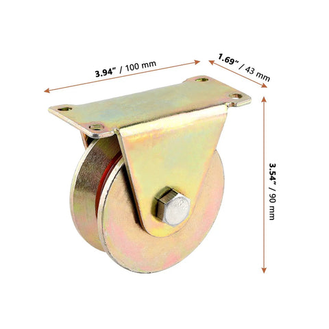 Front view of 3 Inch Sliding Gate Wheel Set of Six with V Groove Track Rollers made from Grade 45 steel for rail and gate systems.