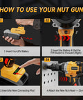 Steps to use Cordless Rivet Nut Gun Kit With Auto Mode And Memory for metal fabrication and car repair using 20V battery.