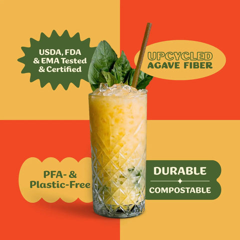 Bulk Agave Straws 6 Inch 2000 Count Sustainable And Compostable Drinking Straws Made From Upcycled Agave Plant Fiber Long Lasting And Durable Won't Get Soggy Perfect For Parties And Everyday Use in a drink
